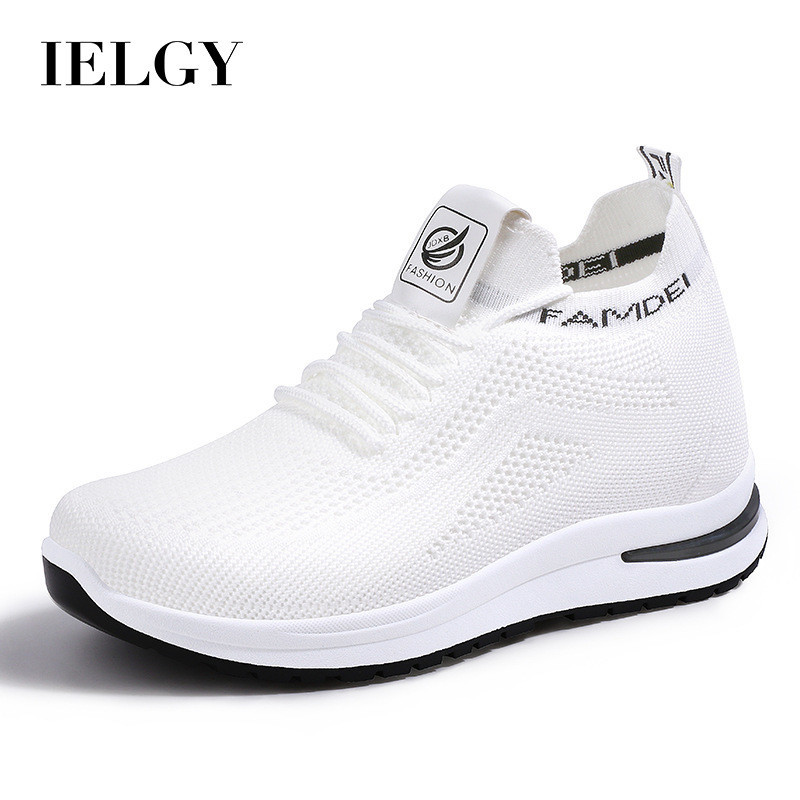 IELGY รองเท้าผ้าใบที่เพิ่มขึ้นผู้หญิงพร้อมรองเท้าตาข่ายSlimmerWedgePUWeave