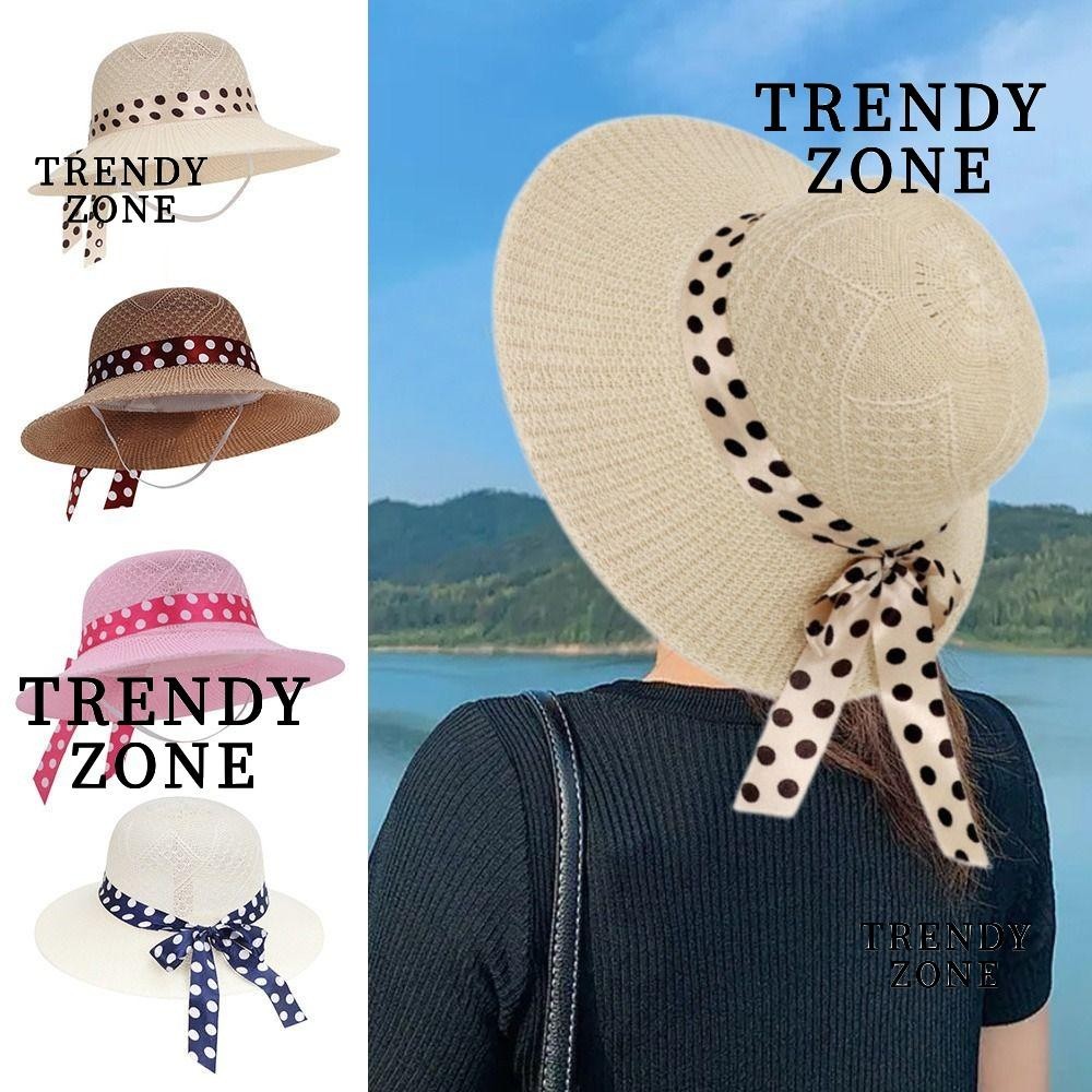 Trendyzone หมวกชาวประมง , หมวกฟางพับได ้ หมวกชายหาด , หมวกบังแดด Bowknot ปานามา UV ป ้ องกันแสงแดดถังหมวกฤดูใบไม ้ ผลิฤดูร ้ อน
