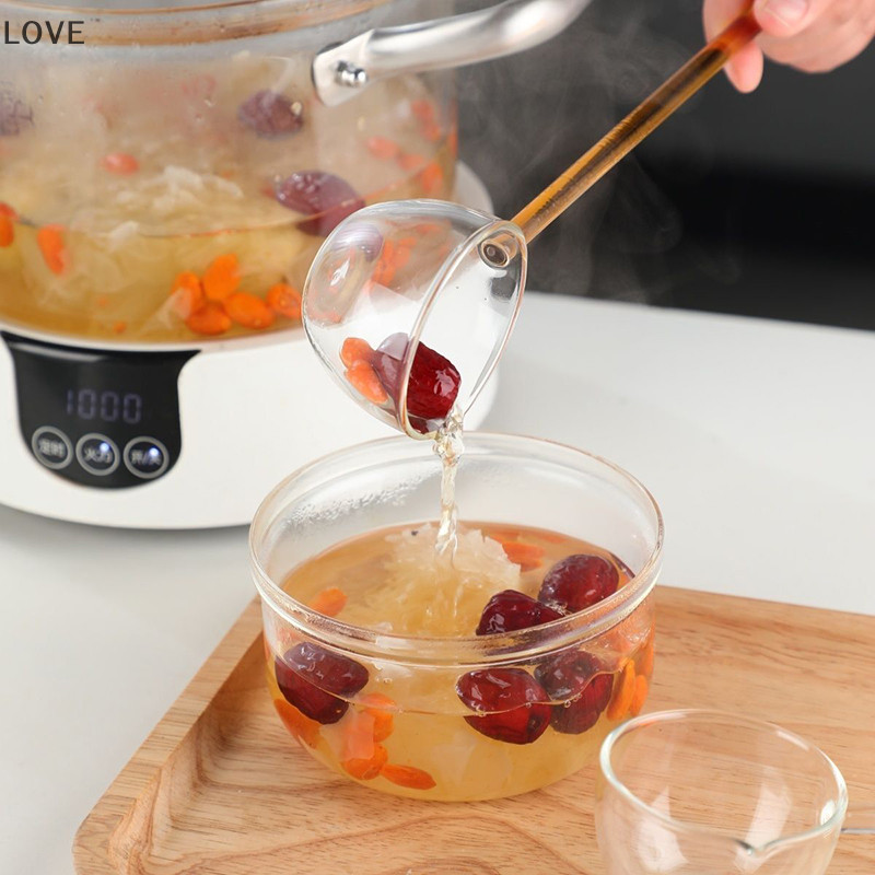 [JJCW] ช้อนแก้ว Borosilicate พร้อมด้ามยาวโปร่งใสทนความร้อนซอสช้อนซุปพร้อม Spout ช้อนขนมหวานห้องครัวบาร์ปาร์ตี้ QQW