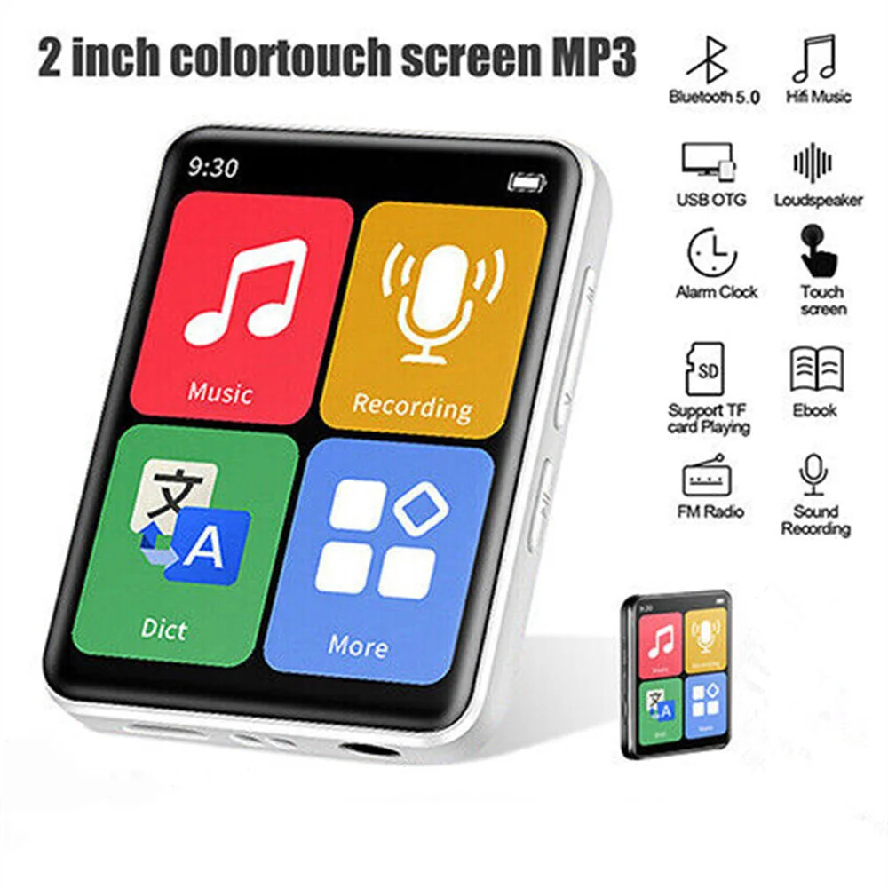 เครื่องเล่น MP4 MP3 กีฬากลางแจ้งแบบพกพา Bluetooth 5.0 หน้าจอสัมผัสกีฬา ไม่สูญเสีย HIFI เพลง FM วิทยุ