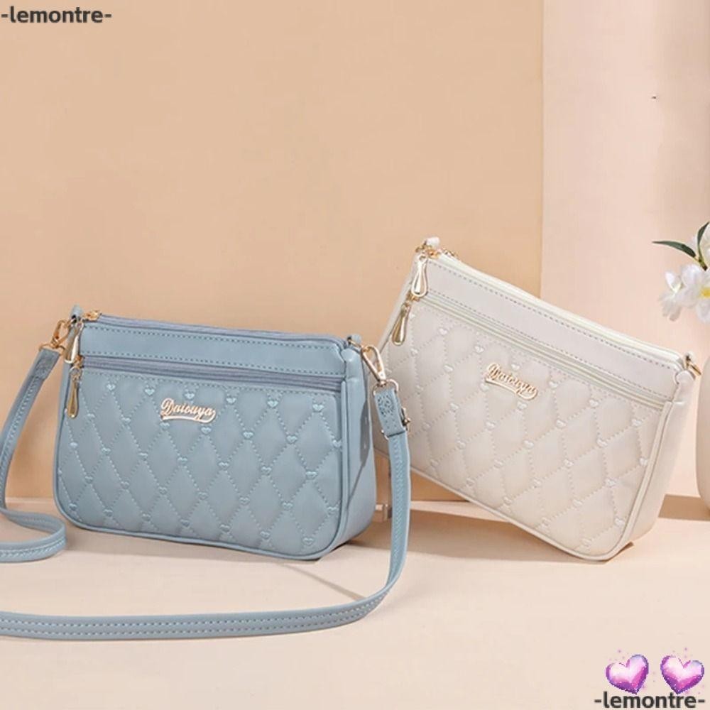 Lemontre กระเป๋าสะพายไหล่ หนัง PU ขนาดใหญ่ จุของได้เยอะ แบบพกพา มีซิป สีพื้น ปักลาย สําหรับผู้หญิง