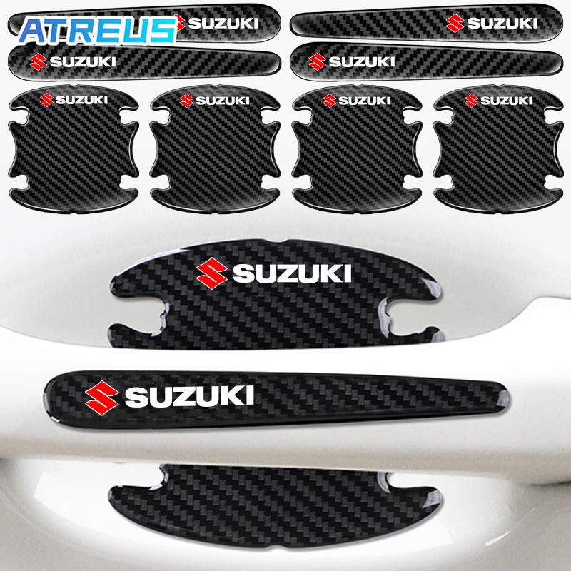 Suzuki 8 ชิ้น ต่อชุด สติกเกอร์คาร์บอนไฟเบอร์ ป้องกันรอยขีดข่วน สําหรับติดมือจับประตูรถยนต์ Jimny Swift Ertiga Celerio XI7 Ciaz
