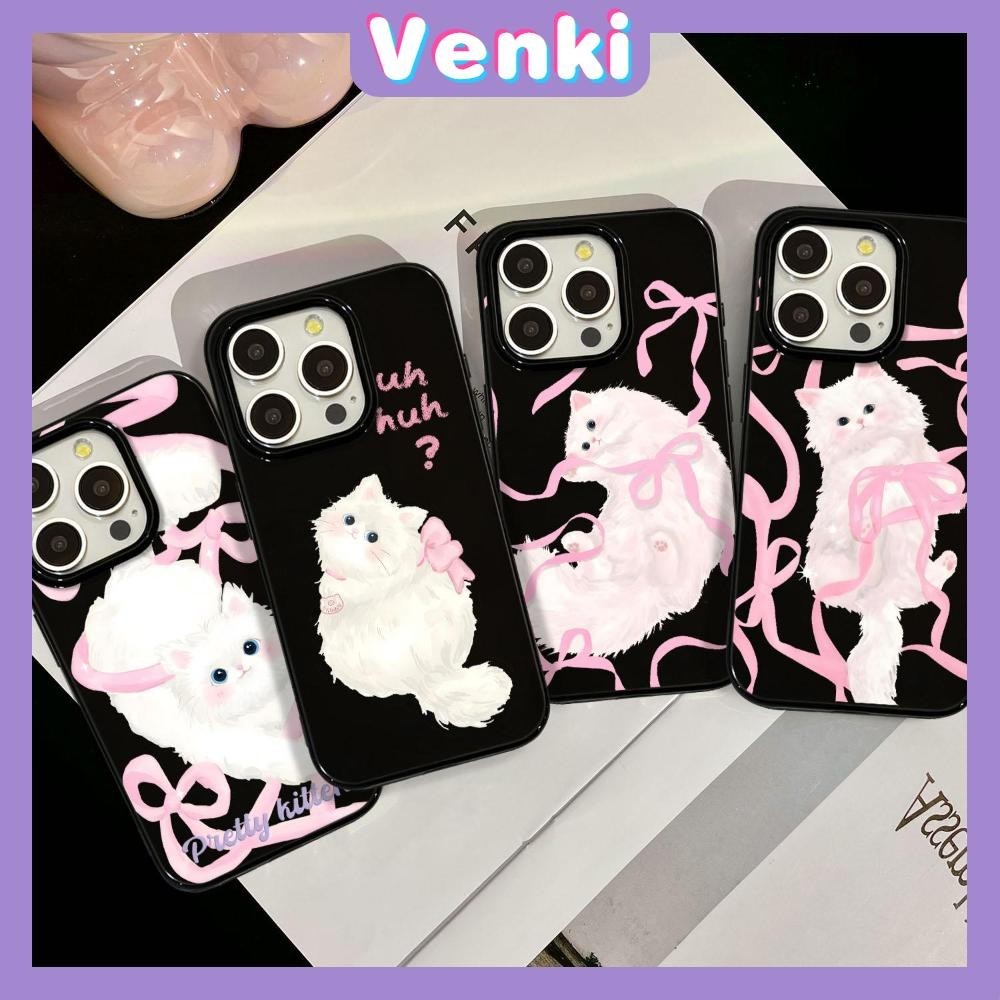 VENKI - Dành Cho iPhone 15 Pro Max Ốp Điện Thoại TPU Mềm Màu Đen Bóng Bảo Vệ Camera Bảo Vệ แมวและโบว์สีชมพู Tương Thích Với iPhone 14 13 12Pro Max 11 XR XS Max 7 8 Plus