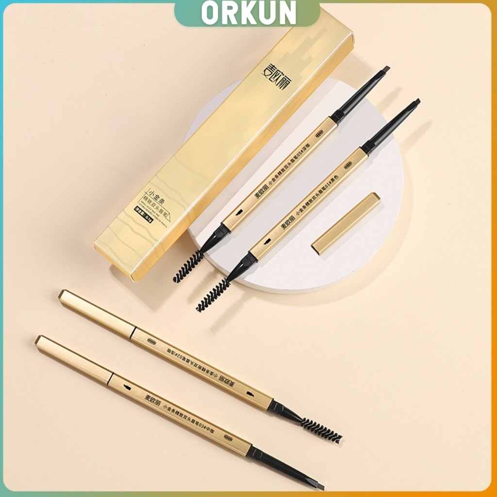 Orkun ดินสอเขียนคิ้ว 2 in 1 มีหัวเขียน และหัวแปรงปัดคิ้ว ทรงสามเหลี่ยม กันน้ํา กันเหงื่อ ติดทนนาน  Eyebrow pencil
