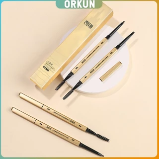 Orkun ดินสอเขียนคิ้ว 2 in 1 มีหัวเขียน และหัวแปรงปัดคิ้ว ทรงสามเหลี่ยม กันน้ํา กันเหงื่อ ติดทนนาน Eyebrow pencil