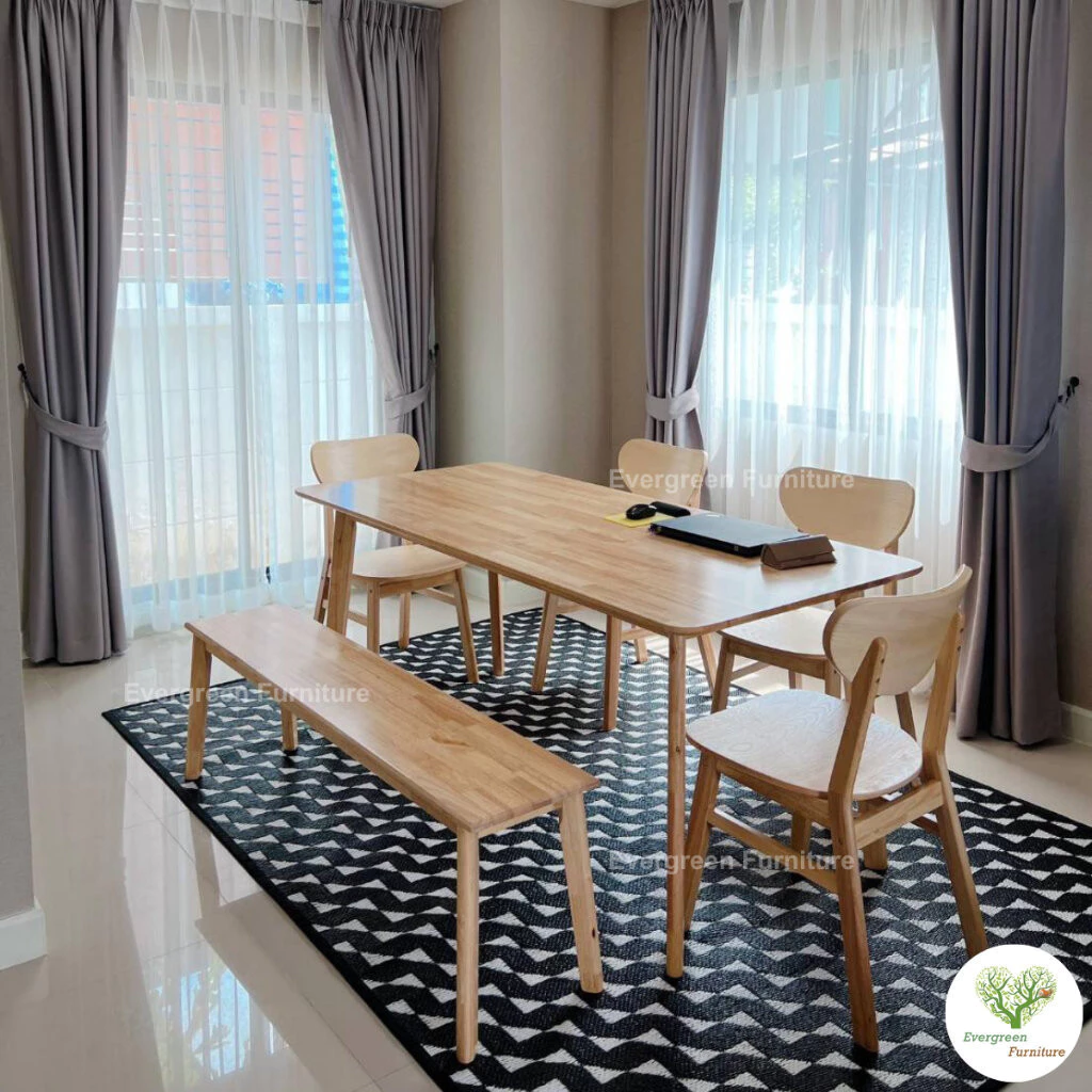 Evergreen Furniture โต๊ะทานข้าว ชุดโต๊ะรับประทานอาหาร (เก้าอี้ 4 ม้านั่ง 1) ขนาด 150-180 ซม