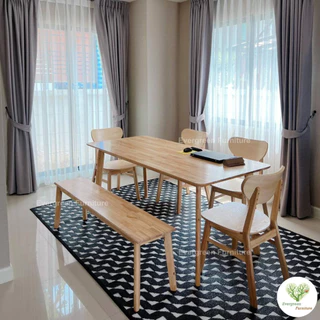 Evergreen Furniture โต๊ะทานข้าว ชุดโต๊ะรับประทานอาหาร (เก้าอี้ 4 ม้านั่ง 1) ขนาด 150-180 ซม