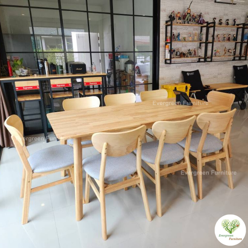 Evergreen Furniture โต๊ะทานข้าว ชุดโต๊ะรับประทานอาหาร 8 ท่าน (เก้าอี้ 8) ขนาด 180 ซม