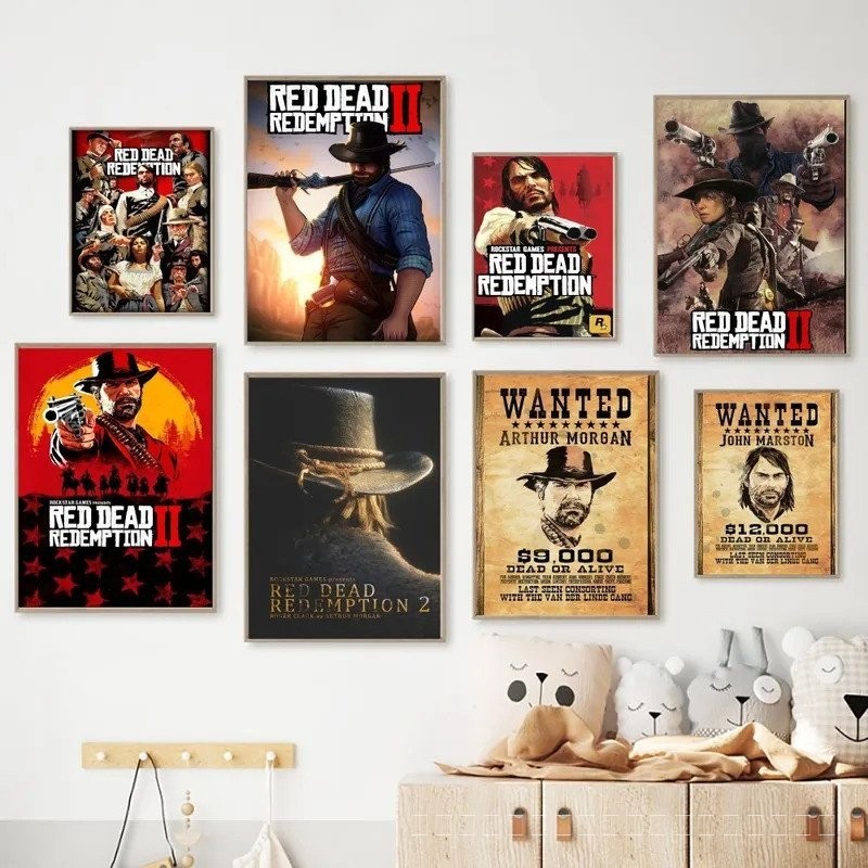 เกม Red Dead Redemption 2 โปสเตอร์ไม่มีกรอบโปสเตอร์ Kraft Club Bar กระดาษ Vintage โปสเตอร์ Wall Art ภาพวาดห้องนอน Study สติกเกอร์