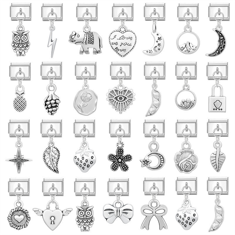 Creative Charm สร้อยข้อมือ Moon Pentagram หัวใจอิตาเลี่ยน Charm Links Fit 9 มม.สร้อยข้อมือสแตนเลสเครื่องประดับ DIY ทํา