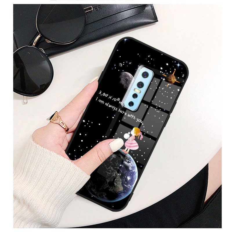 ปลอกแก ้ ว Vivo V17 pro 1910 เคสกระจกนิรภัย ปกหลังแข ็ ง ขอบซิลิคอนอ ่ อน