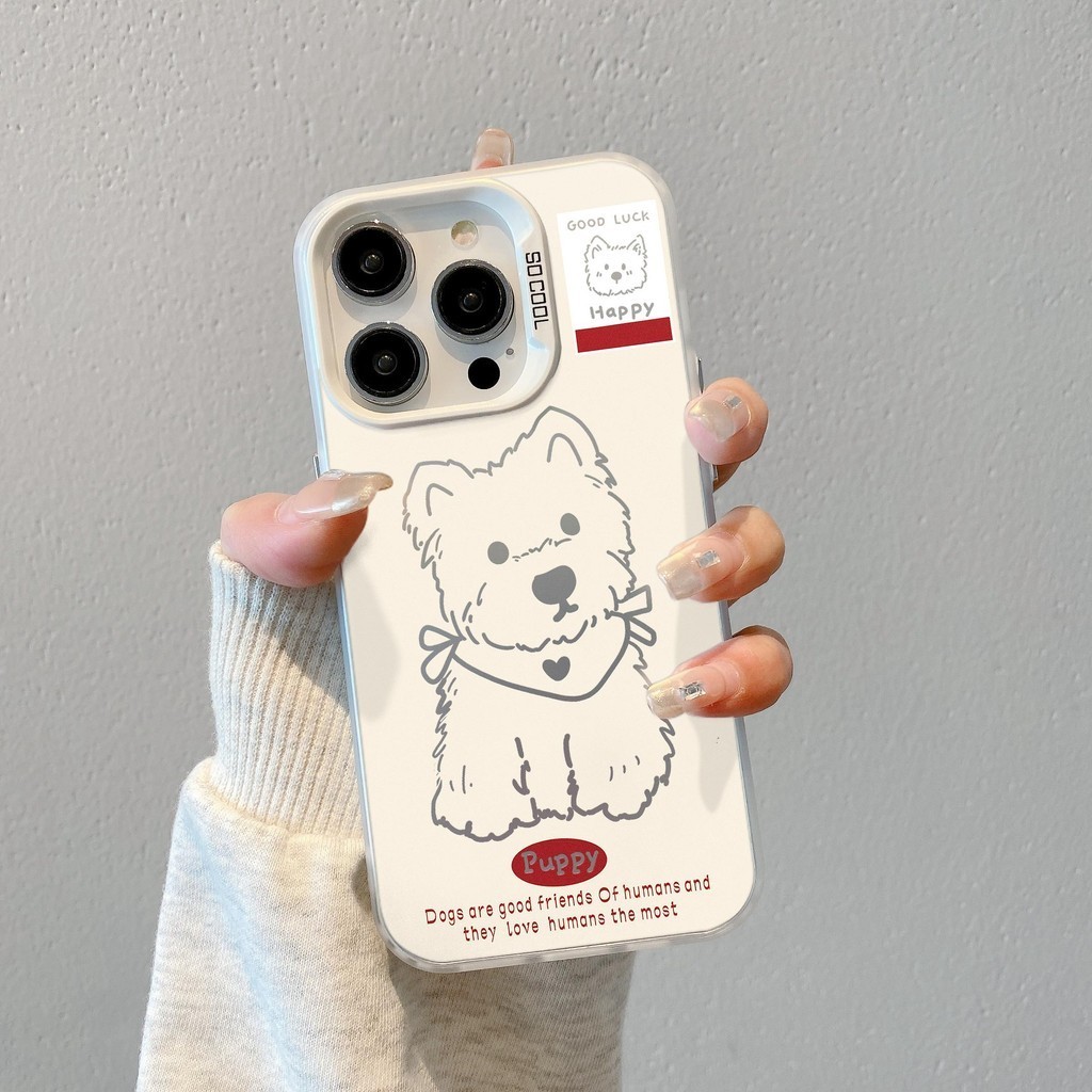 Weibo Little Dog เคส สําหรับ iPhone 15 14 13 12 11 Pro Plus Max X XR Xs Max Border Print รวมทุกอย่าง Fullcover เคสกันกระแทก