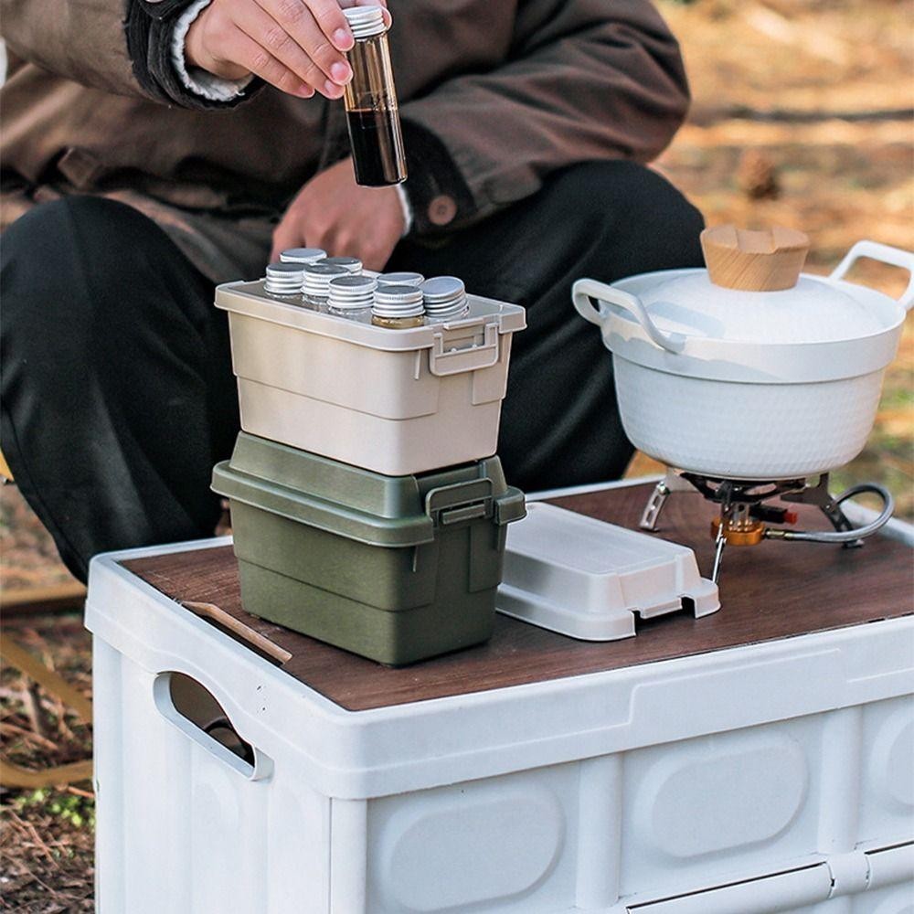 AEROFLOW ชุดเครื่องเทศแคมป์ปิ้ง, พลาสติก 6 ชิ้นขวดใส่เครื่องปรุงกล่องเก็บแคมป์ปิ้ง, ภาชนะเครื่องเทศกลางแจ้งความจุขนาดใหญ่กันน้ําทนทานอุปกรณ์บาร์บีคิวออแกไนเซอร์บาร์บ - รูปที่ 7