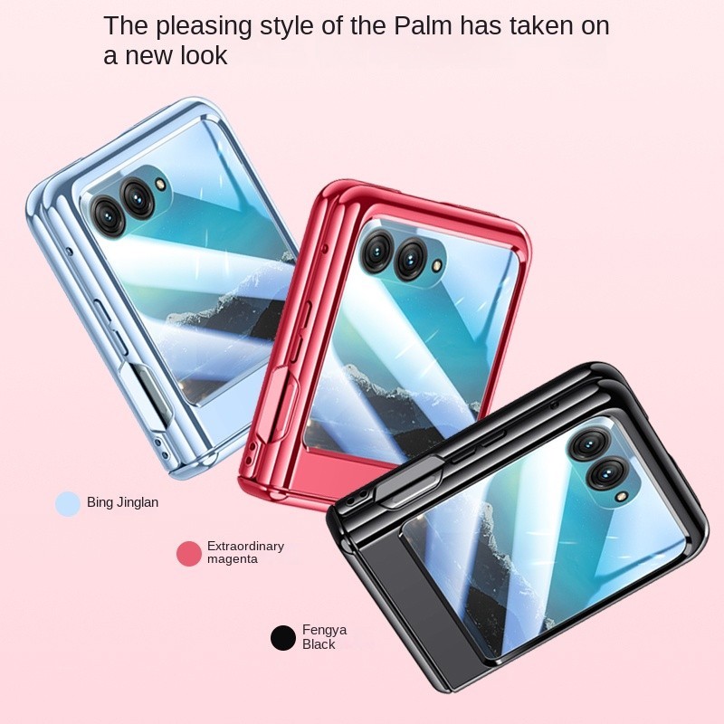 หรูหรา Electroplated โปร่งใสเต็มบานพับป้องกันเคสโทรศัพท์สําหรับ Motorola Razr 40 Ultra กระจกนิรภัย Protector กันกระแทก Hard ฝาหลัง