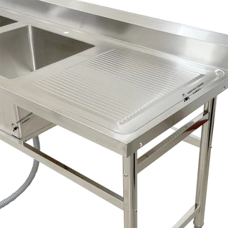 ซิงค์ล้างจานสแตนเลส พร้อมที่คว่ำจาน อ่างล้างจาน 2 หลุมซ้าย 180x70x80ซม Double Bowl Kitchen Sink SK180-70-ST480L