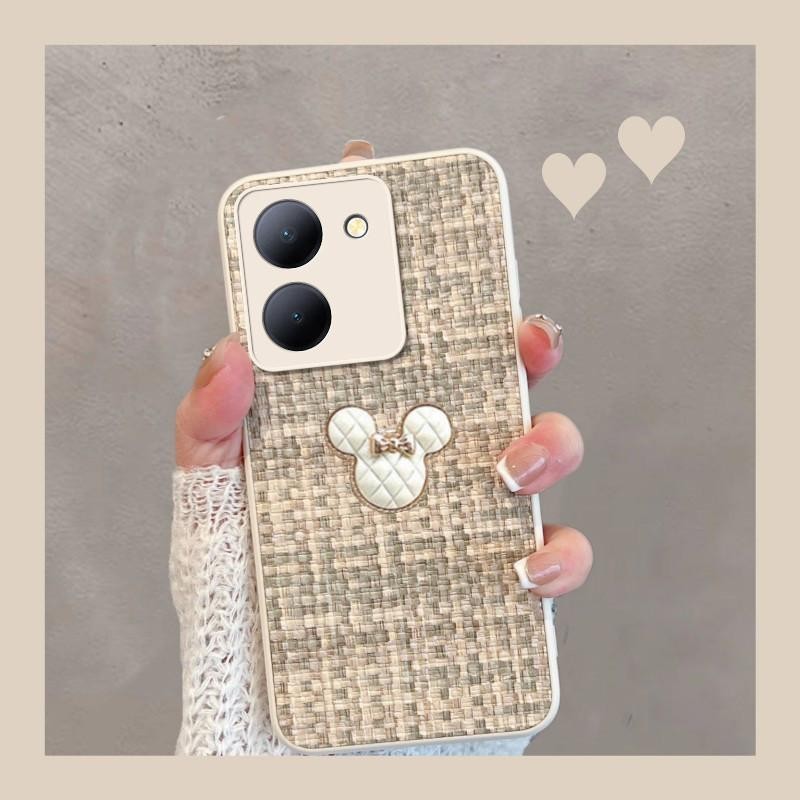 สําหรับ Vivo Y36 Y27 5G กรณี Vivo Y27S Y36 4G การ์ตูน 3D Mickey Matte หนังกันกระแทกเคสโทรศัพท์พร้อมกล้องป้องกันทอ lambskin ฝาครอบสําหรับสาวผู้หญิงนักเรียน