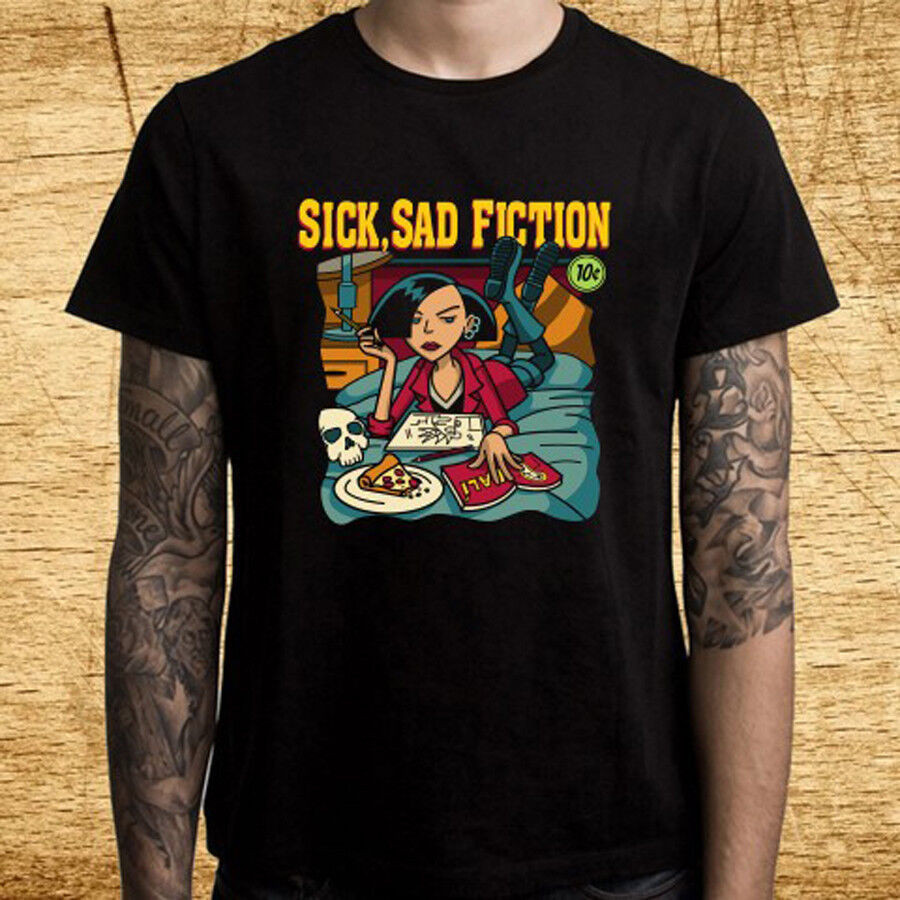 New Daria Pulp Fiction Sick, Sad Fiction Mens เสื้อยืดสีดํา