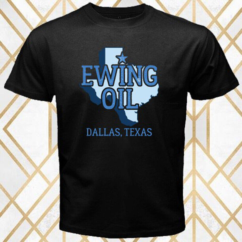 Dallas Texas Ewing Oil Logo เสื้อยืดผู้ชายสีดํา