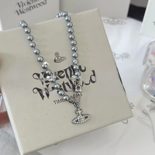 S Grey Pearl Saturn Necklace, New Girl's Diamond Pearl Pendant, Fashionable, Small, Luxury, Versatile, High End Jewelry, Collar Chain