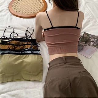 #061 🔥พร้อมส่ง🔥สายเดี่ยว เกาะอก ครอปทอป ครึ่งตัว ผ้าแน่น ยืดยุ่นดี ไร้โครงดันทรง ผ้านิ่มใส่สบาย