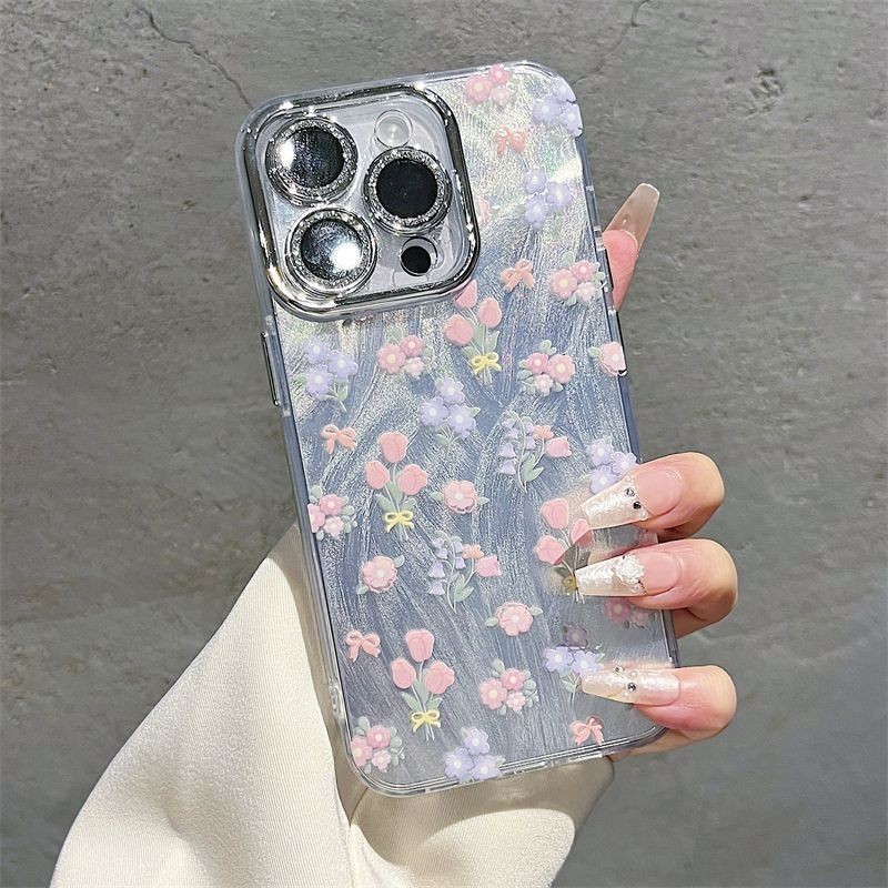 เหมาะสําหรับเคสโทรศัพท์ iPhone IP11PROMAX IP12 IP13 IP14 plus กรอบเลนส์คุณภาพสูงแฟชั่น IP15 PROMAX IP11 เต็มหน้าจอดอกไม้สไตล์สาวขนนกเส้นด้ายเคสโทรศัพท์เคสแข็ง