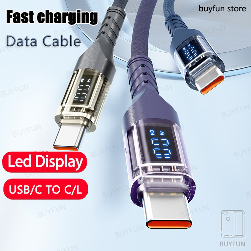 Digital Display Cable Fast Charging Data Cable USB to Type C/L c-L C-C 100W 1M Charge Line