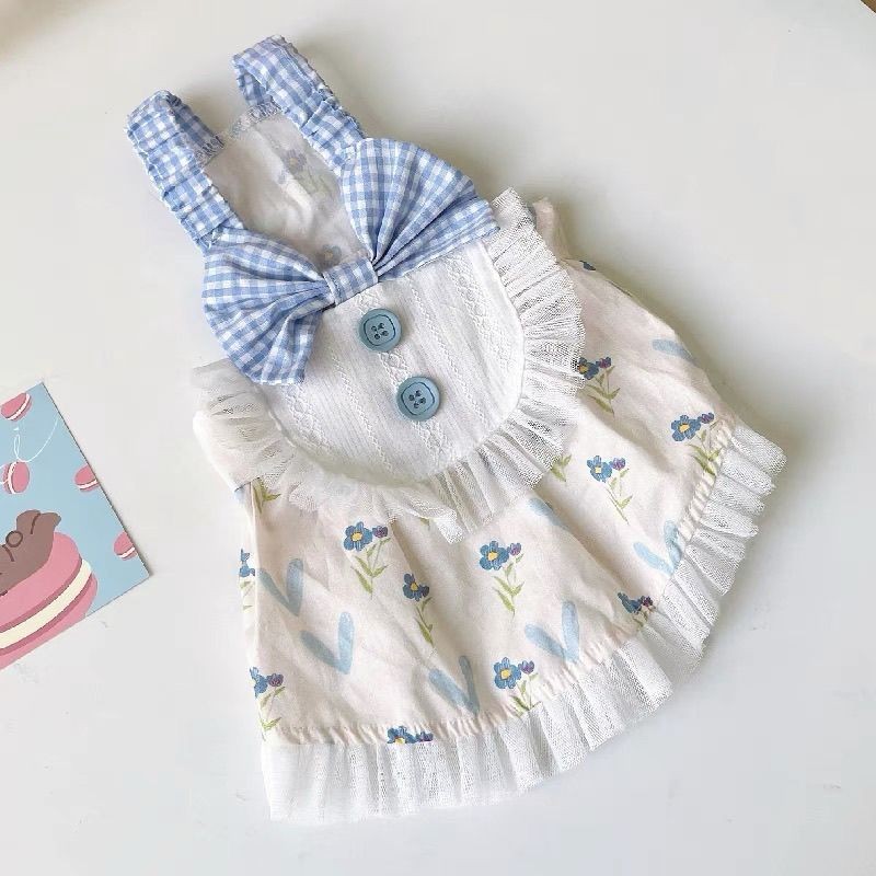 P กระโปรงสายรัดโบว์ลายสก๊อตสัตว์เลี้ยงลูกสุนัข Teddy Bichon Poodle Schnauzer เสื้อผ้าแมวเสื้อผ้าฤดูร้อนฤดูใบไม้ผลิ