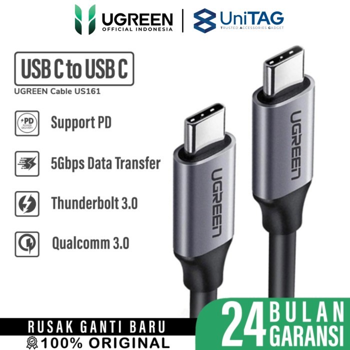 USB Type C to Type C UGREEN US316 Braided PD Fast Charging Data Cable - 1m, สีดํา
