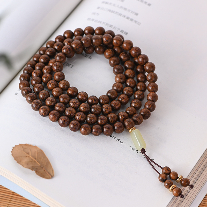 สร้อยข้อมือลูกปัดไม้จันทน์ทอง 108 เม็ด สำหรับผู้ชายและผู้หญิง สร้อยข้อมือหลายวง สไตล์วินเทจ เครื่องประดับ สร้อยคอ ลูกปัดสวดมนต์