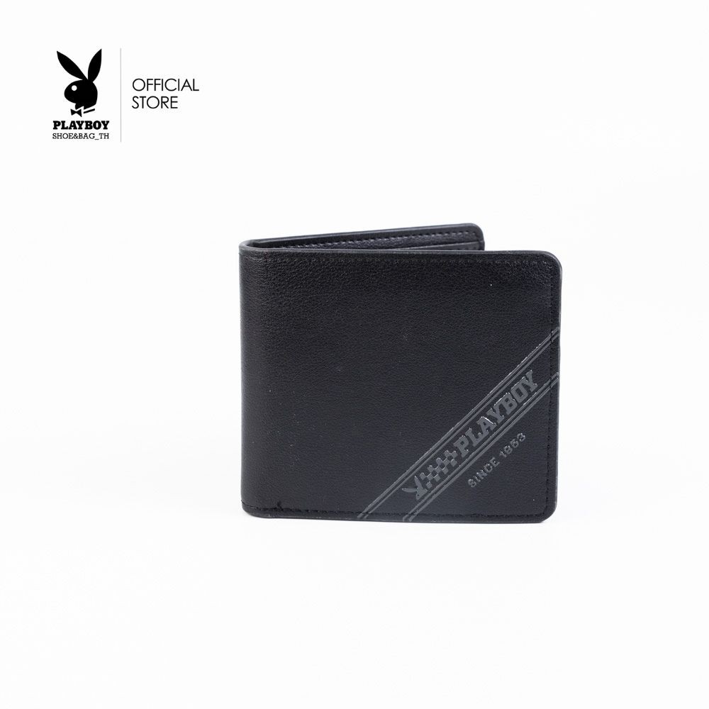 PLAYBOY รุ่น Jett Men's Wallet Bag กระเป๋าสตางค์ผู้ชาย รหัส ST-WAS251PBM009-BK ดีไซน์สกรีนโลโก้แต่งนูน สี Charcoal Black