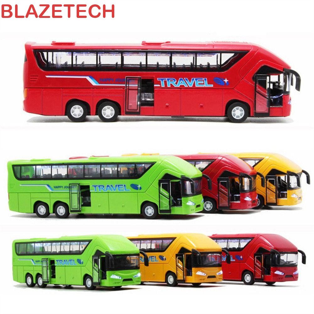 Blazetech รถบัสโมเดลรถของเล่นยานพาหนะประตูเปิดของเล่นเพื่อการศึกษารถรถบัสรุ่นเด็กวัยหัดเดินเด็ก 4 ล้อ Double Decker Bus