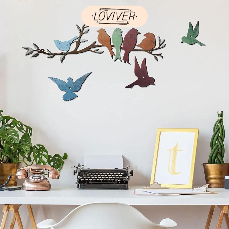 LOVIVER นกโลหะตกแต่งผนังประติมากรรมผนังสําหรับบ้านไร่ลานหลังบ้าน