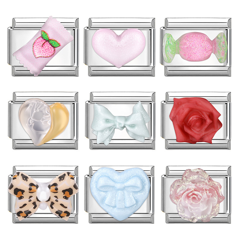 ยอดนิยม Love Heart Dad ดอกไม้อิตาเลี่ยน Charm Links Fit 9 มม.สร้อยข้อมือสแตนเลสทําเครื่องประดับ
