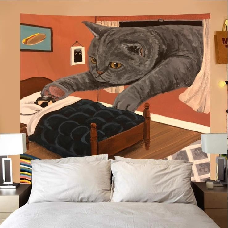 Agirl ผ้าพื้นหลังแมววินเทจภาพวาดสีน้ำมันศิลปะผ้าแขวนผนังห้องนอนแปลงเช่าหอพักภาพวาดตกแต่งพรม INS