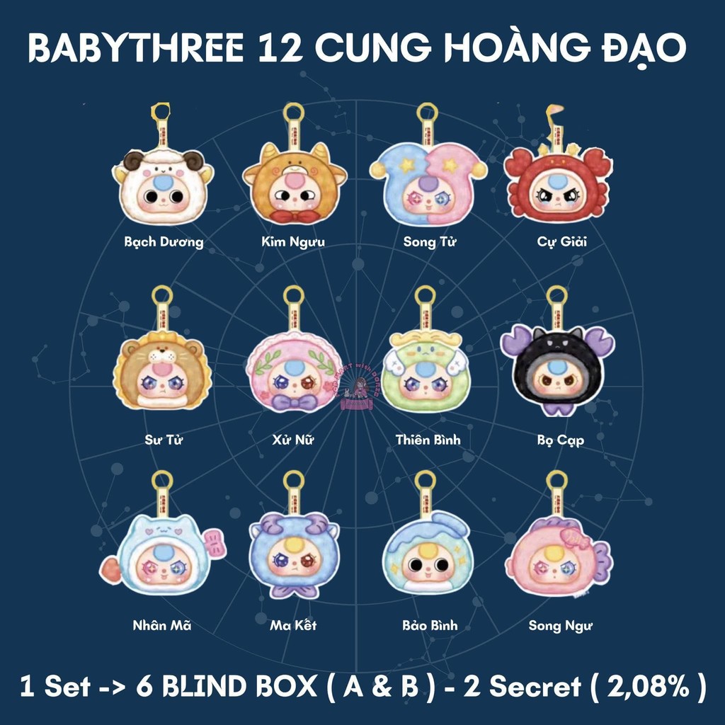 [BlueArttoy] Baby Three 12 Zodiac Signs Blind Box Baby Three Keychain Key Chain Gift