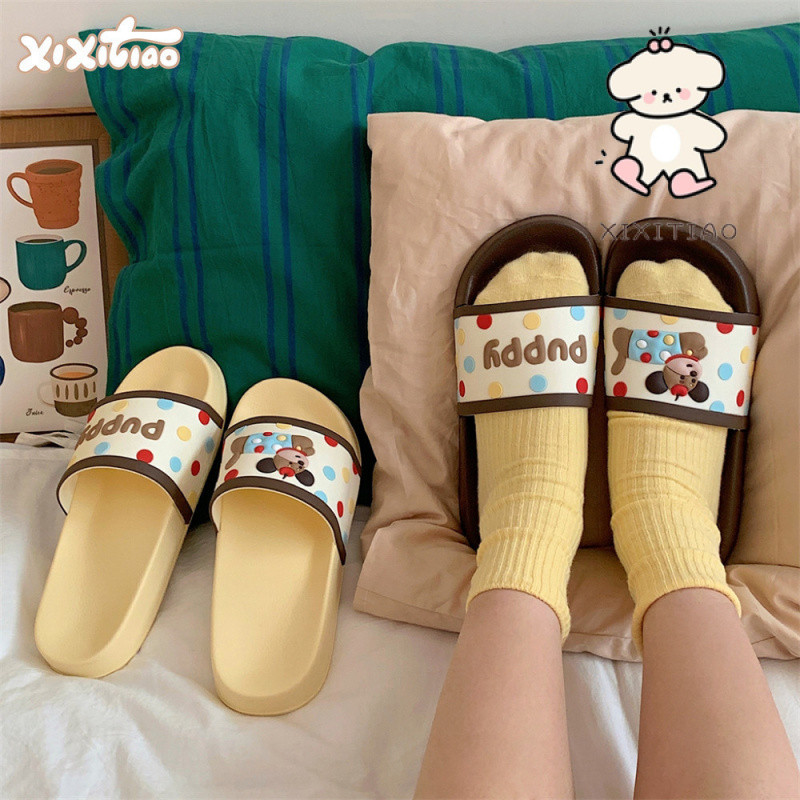 Xixtiao สีสัน Dot Puppy รองเท้าแตะฤดูร้อนคู่บ้านกลางแจ้งสวมใส่สบายรองเท้าแตะรองเท้าแตะผู้ชายผู้หญิง