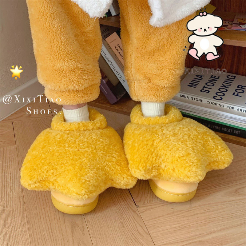 Xixtiao รองเท้าแตะหญิงฤดูใบไม้ร่วงการ์ตูน Creative Plush Paw รองเท้าน่ารักบ้าน Warm สนุก Influencer เป็ดปาล์ม