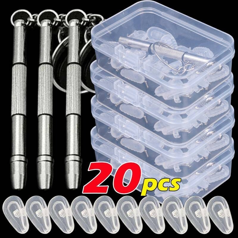 ชุดแผ่นรองจมูกแว่นตาซิลิโคน 10/20 ชิ้นพร้อมไขควง / ชุดแผ่นรองจมูกแว่นตาทดแทนกันลื่น