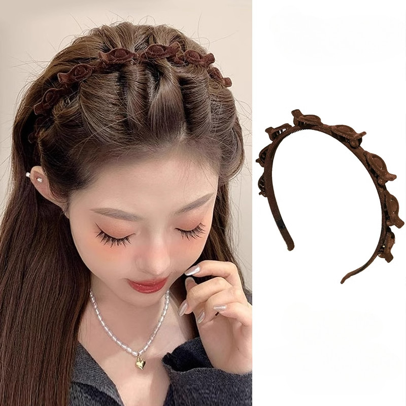 1ชิ้นวินเทจกํามะหยี่หน้าผากถักผมห่วงคาดศีรษะ ชม. หูฟัง