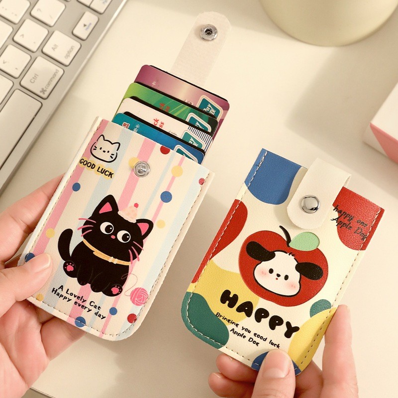 การ์ตูนน่ารักดึงออกแมวดําลูกสุนัขกรณีบัตรที่มีหัวเข็มขัดความจุขนาดใหญ่ รหัส ผู้ถือบัตรหลายตําแหน่งบัตรแขนถุงเก็บ - รูปที่ 2