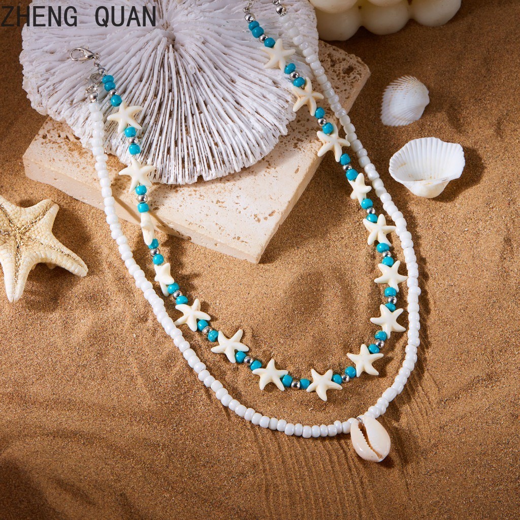 Handmade Sea Star Sea Turtle Shell สร้อยคอสีสันสังข์ปลาดาวลูกปัดสร้อยคอ Pearl Choker Fo ผู้หญิงชายหาดเครื่องประดับแฟชั่นวันหยุดของขวัญ Bohemian - รูปที่ 5