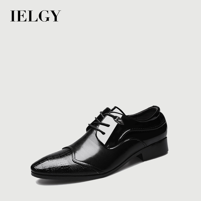 IELGY ใหม่ขนาดใหญ่รองเท้าหนังลําลองผู้ชายธุรกิจชุดรองเท้า ลูกไม้-ขึ้น รองเท้าแต่งงานอังกฤษ