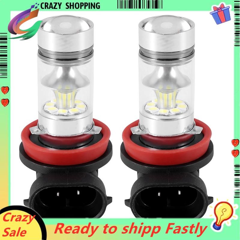 2X H8 H11 H16 6000K สีขาว 100W ไฟ LED หมอกหลอดไฟขับรถ DRL