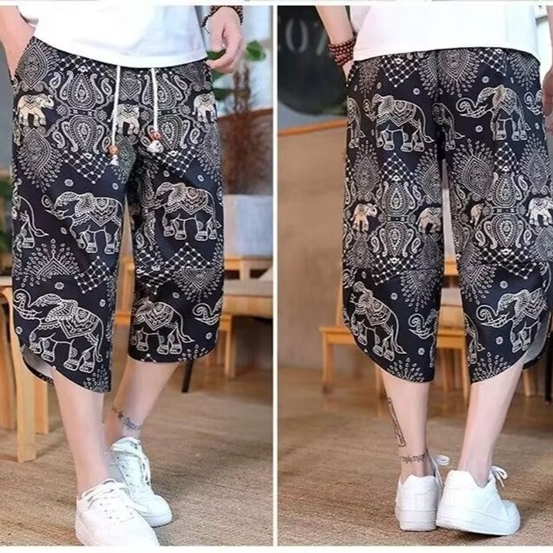 ฮุ่ยจิงเนียว กางเกงขาสั้นลําลองฤดูร้อนลายช้างสําหรับผู้ชาย