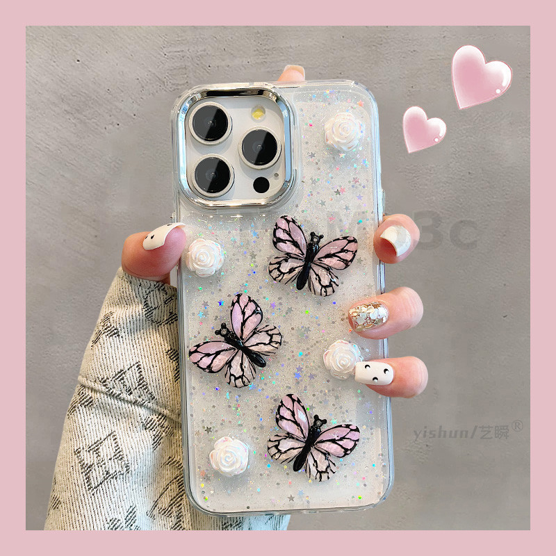 คริสตัลผีเสื้อเคสโทรศัพท์สําหรับ IPphone 15 14 13 12 Pro Max 11 XR XS MAX หรูหราใส Tick Hand - ทําเค