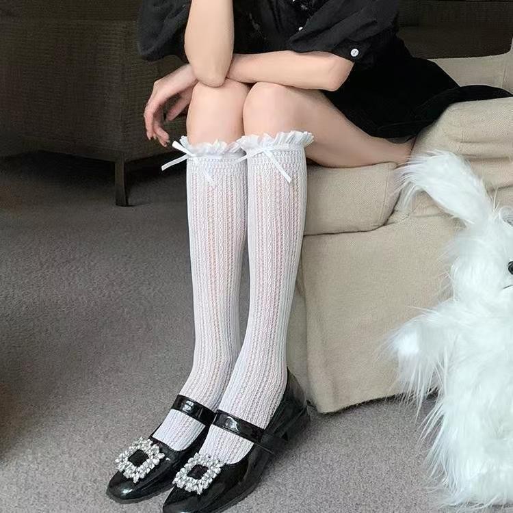 ฤดูใบไม้ผลิฤดูร้อนลูกไม้สีขาวบางลูกไม้บัลเล่ต์สไตล์กลางหลอดหวานลูกวัว ผอมลง ดูน่ารักกองถุงเท้า - รูปที่ 4