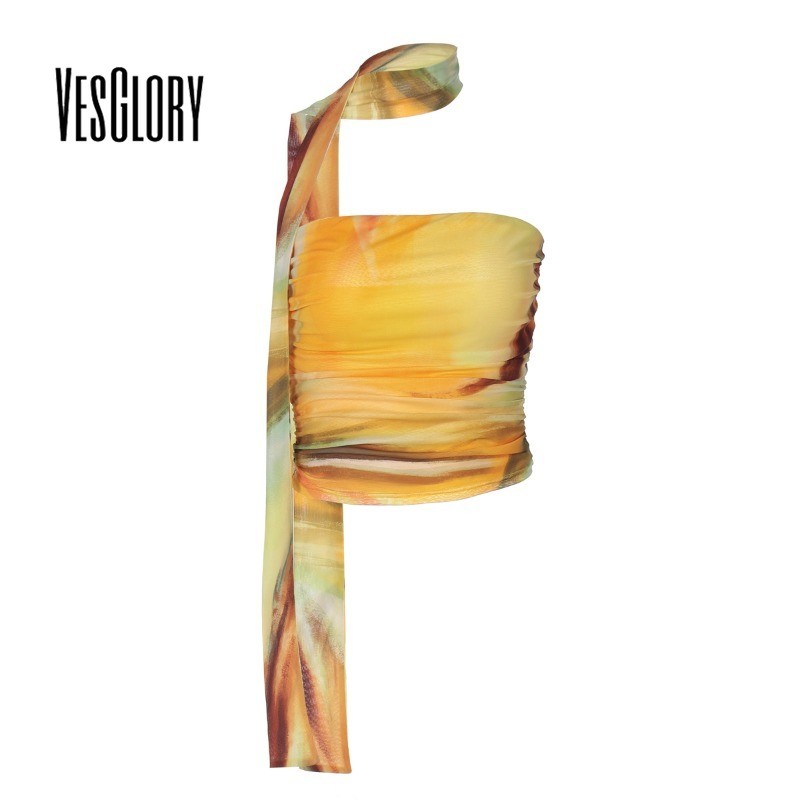 VesGlory 2025 สタイルแฟشั่นสายคล้องคอตกแต่ง Tie-dye เซ็กซี่ Streetwear Tube Top