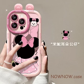 สําหรับ IPhone 16 15 14 13 12 11 Pro Max X XR XS Max 7 8 Plus การ์ตูน Mickey น่ารักคู่ 3D หูเคสโทรศัพท์ปกอ่อน
