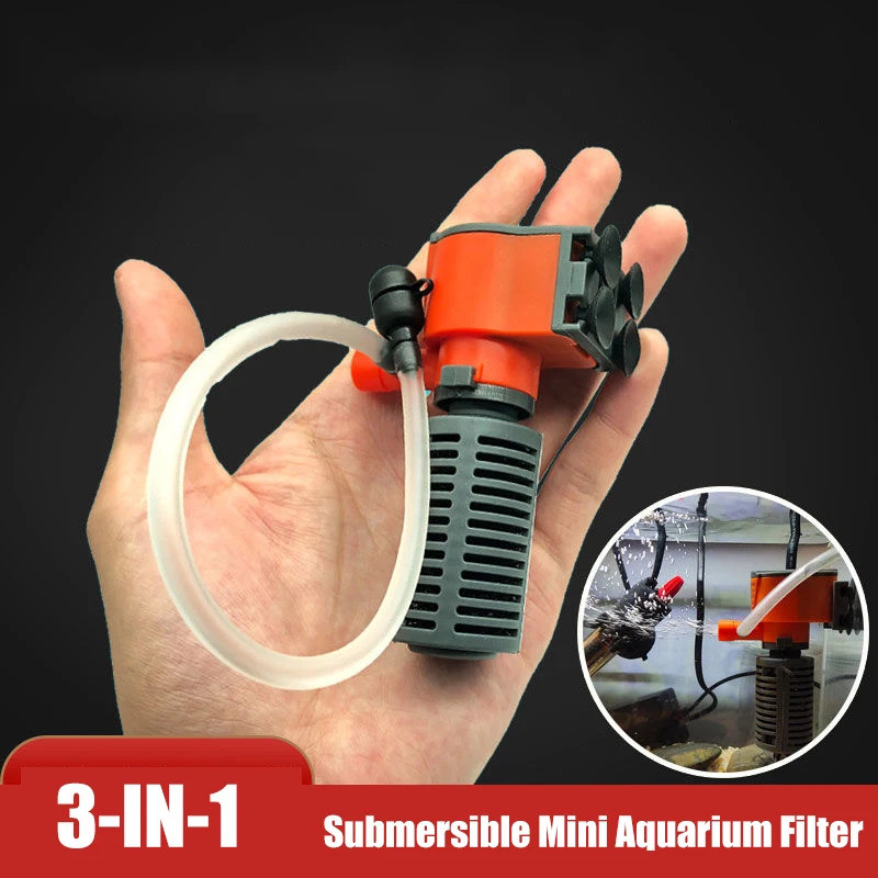 3-IN-1 Mini Aquarium ภายในกรอง Submersible ปั๊มน้ํากรองออกซิเจนสําหรับปลาเต่าถัง 3W 5W 220V เครื่องฟอกอากาศปั๊มภายใน Submersible