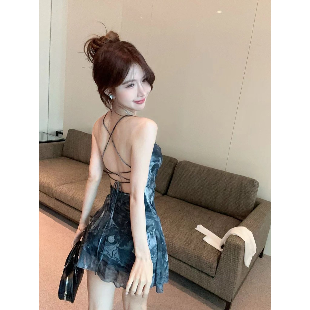 Mini shop🌸พร้อมส่ง🌸(FY2035#1) มินิเดรส เว้าหลัง ผ้าปล่อยปล่อย พริ้วลายมัดย้อน เซ็กซี่ ใส่สบาย - รูปที่ 6